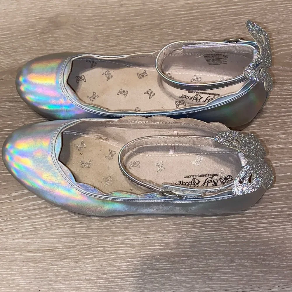 Self Esteem Girls' Silver Butterfly Ballet Flats